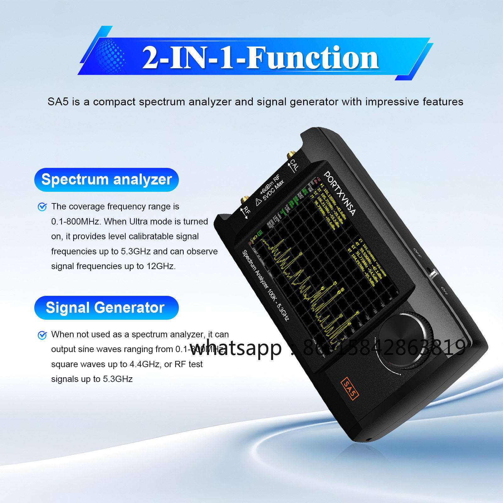 Signal Generator Spectrum Analyzer - SA5 Taşınabilir Spektrum Analizörü, 100kHz-5.3GHz RF