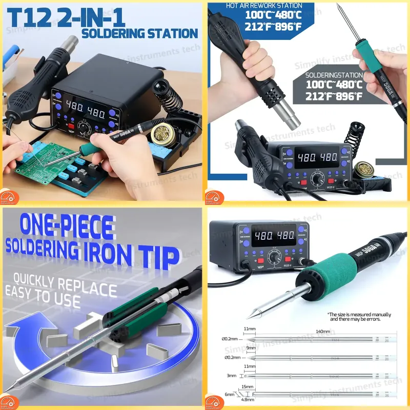 Hot Air Rework Station T12 - 775W Lehimleme İstasyonu 2'si 1 Arada